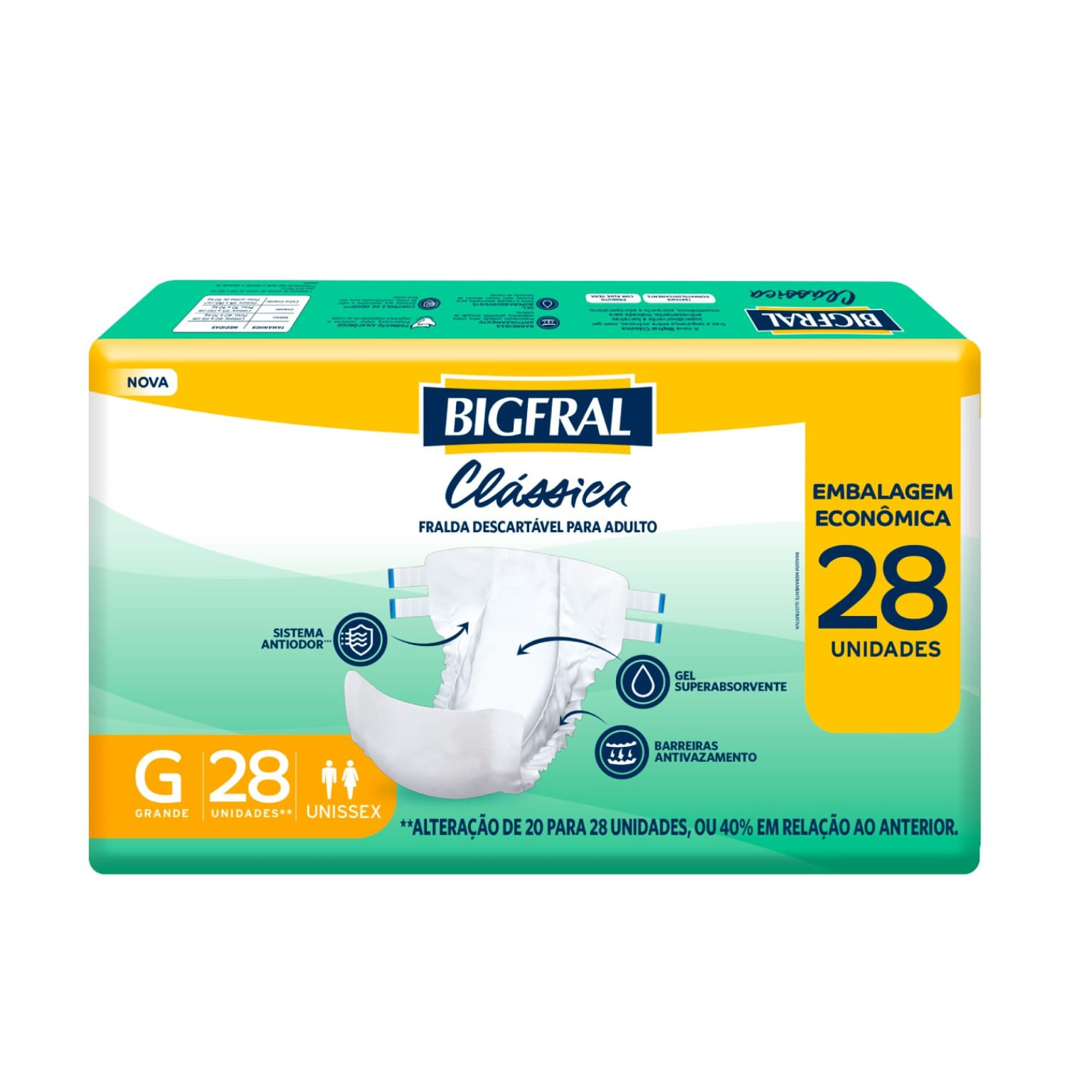 Encontraproduto.com.br - Fralda Geriátrica Clássica Bigfral - Tamanho G - 28 unidades - Novo Modelo