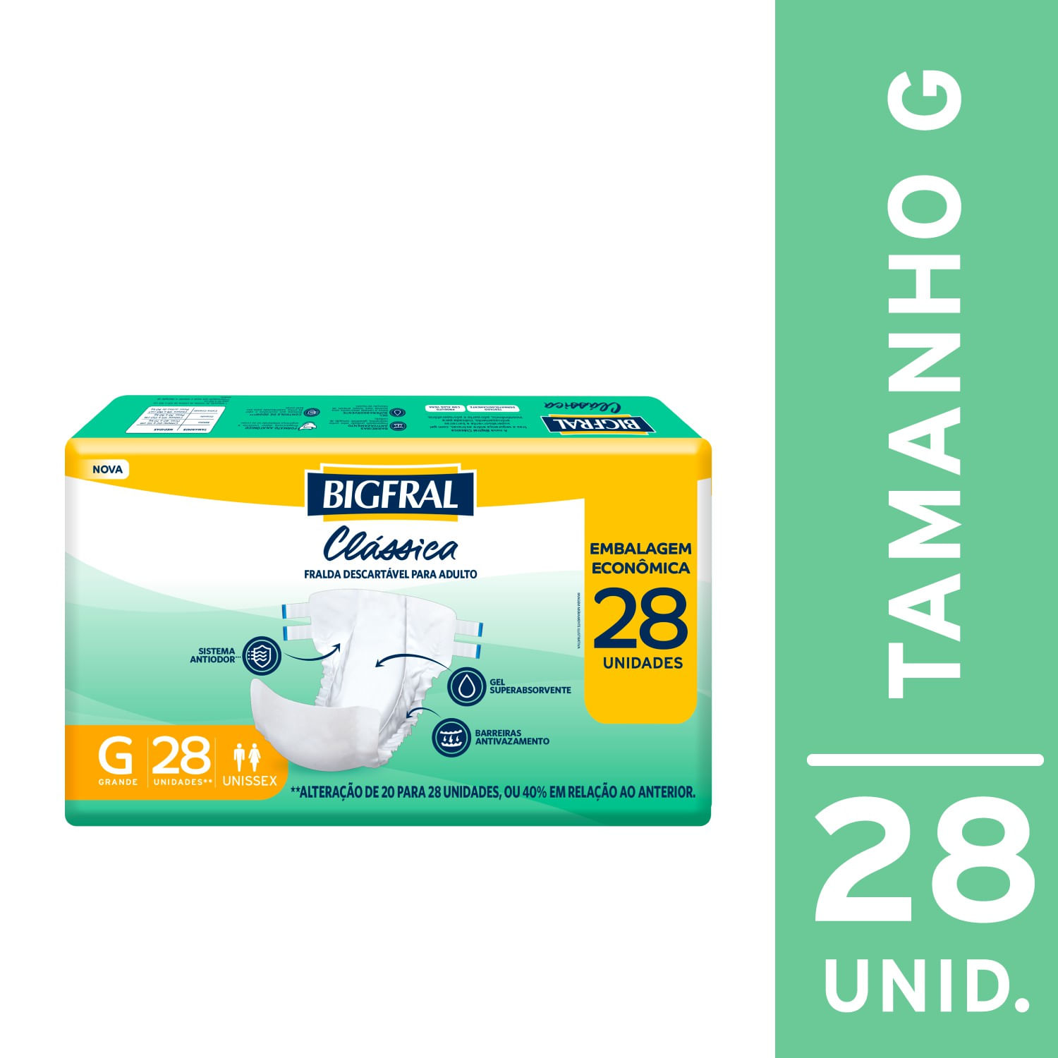 Encontraproduto.com.br - Fralda Geriátrica Clássica Bigfral - Tamanho G - 28 unidades - Novo Modelo