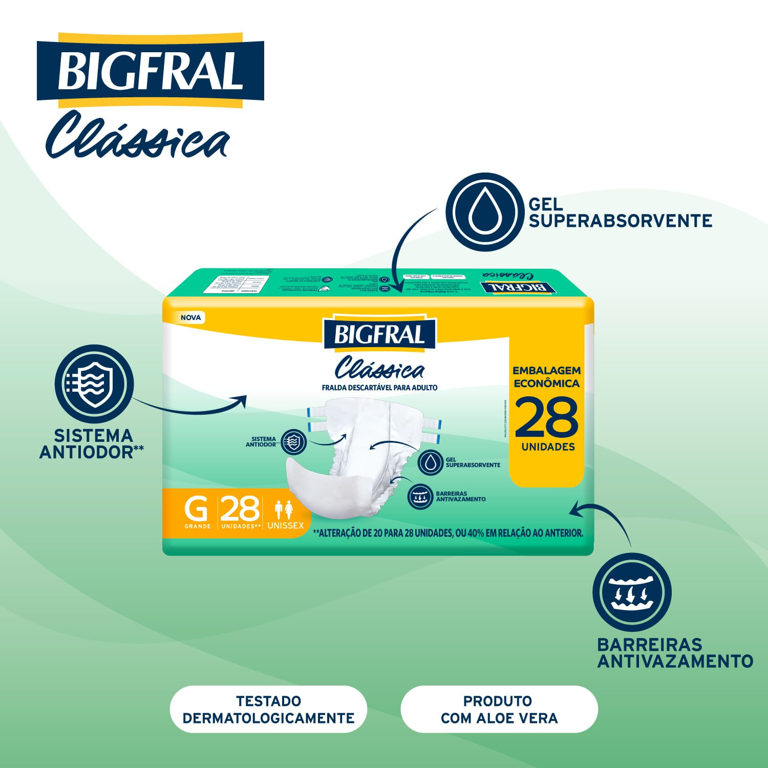 Encontraproduto.com.br - Fralda Geriátrica Clássica Bigfral - Tamanho G - 28 unidades - Novo Modelo