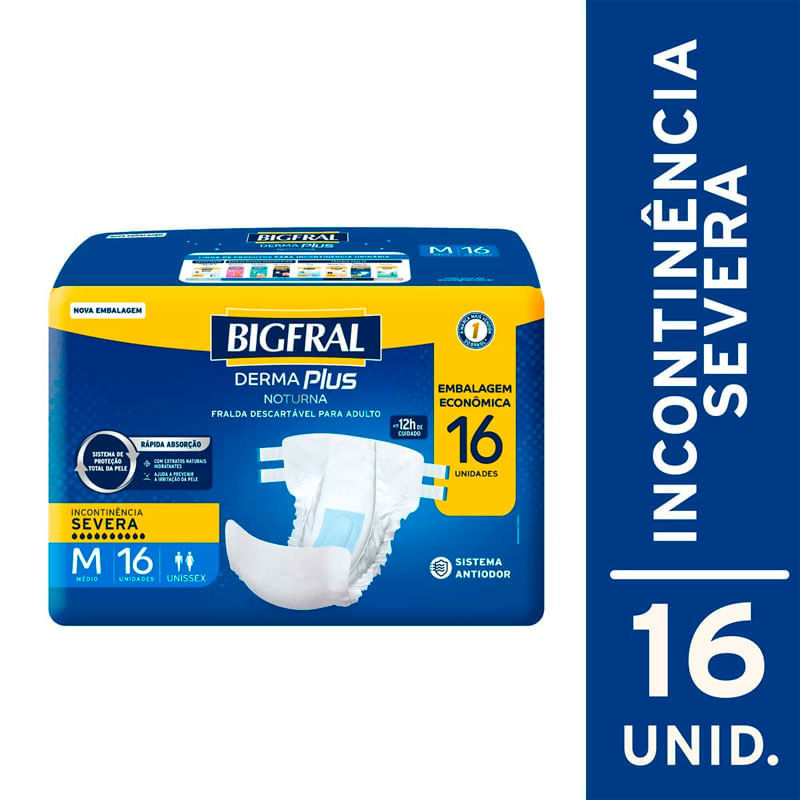Encontraproduto.com.br - Fralda Descartável Bigfral Derma Plus Noturna M Embalagem Econômica 16 Unidades