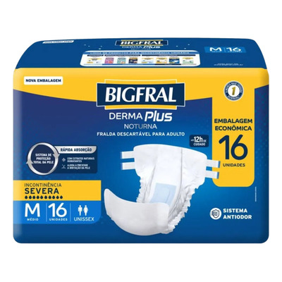 Encontraproduto.com.br - Fralda Descartável Bigfral Derma Plus Noturna M Embalagem Econômica 16 Unidades