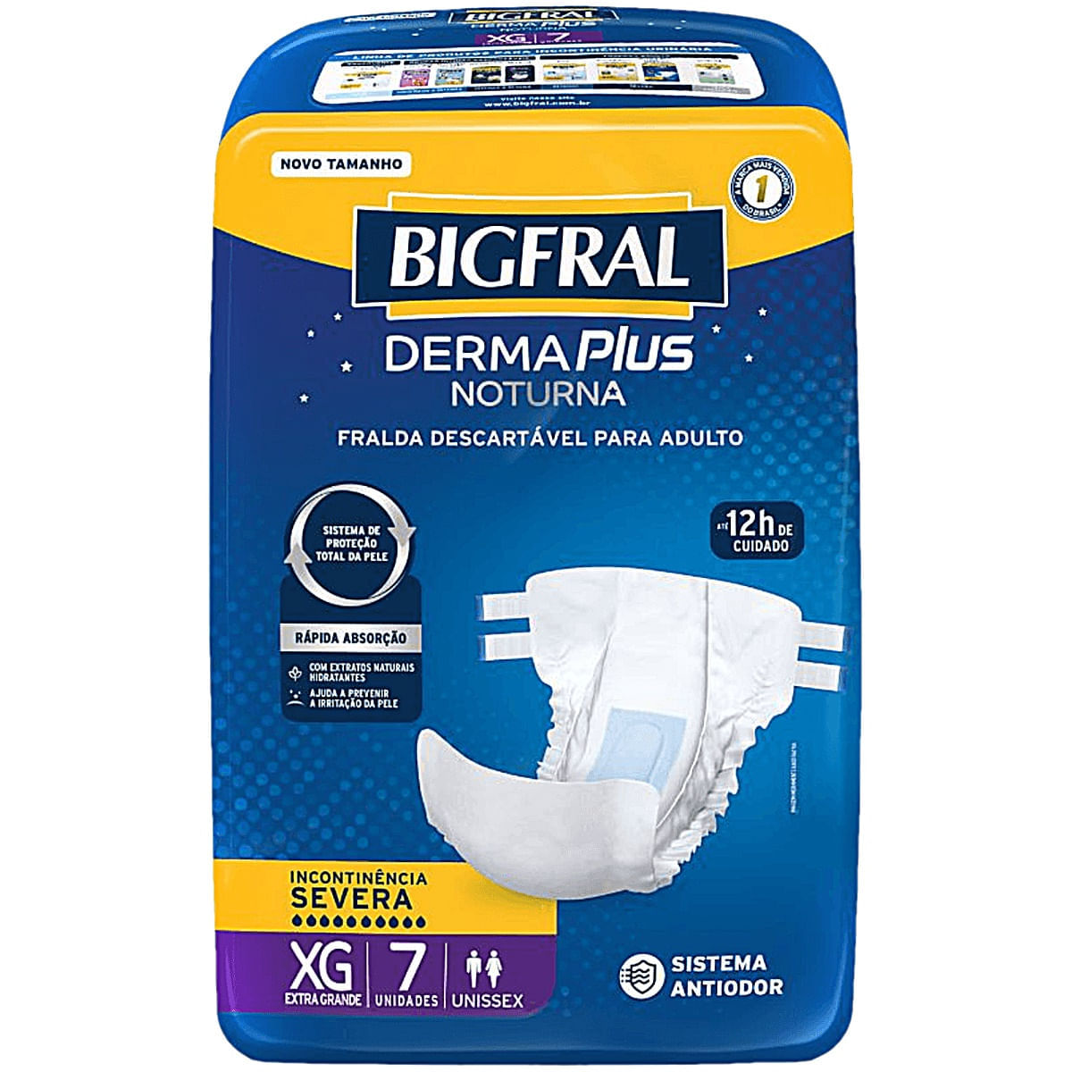 Encontraproduto.com.br - Fralda Descartável Bigfral Derma Plus Noturna XG 7 Unidades