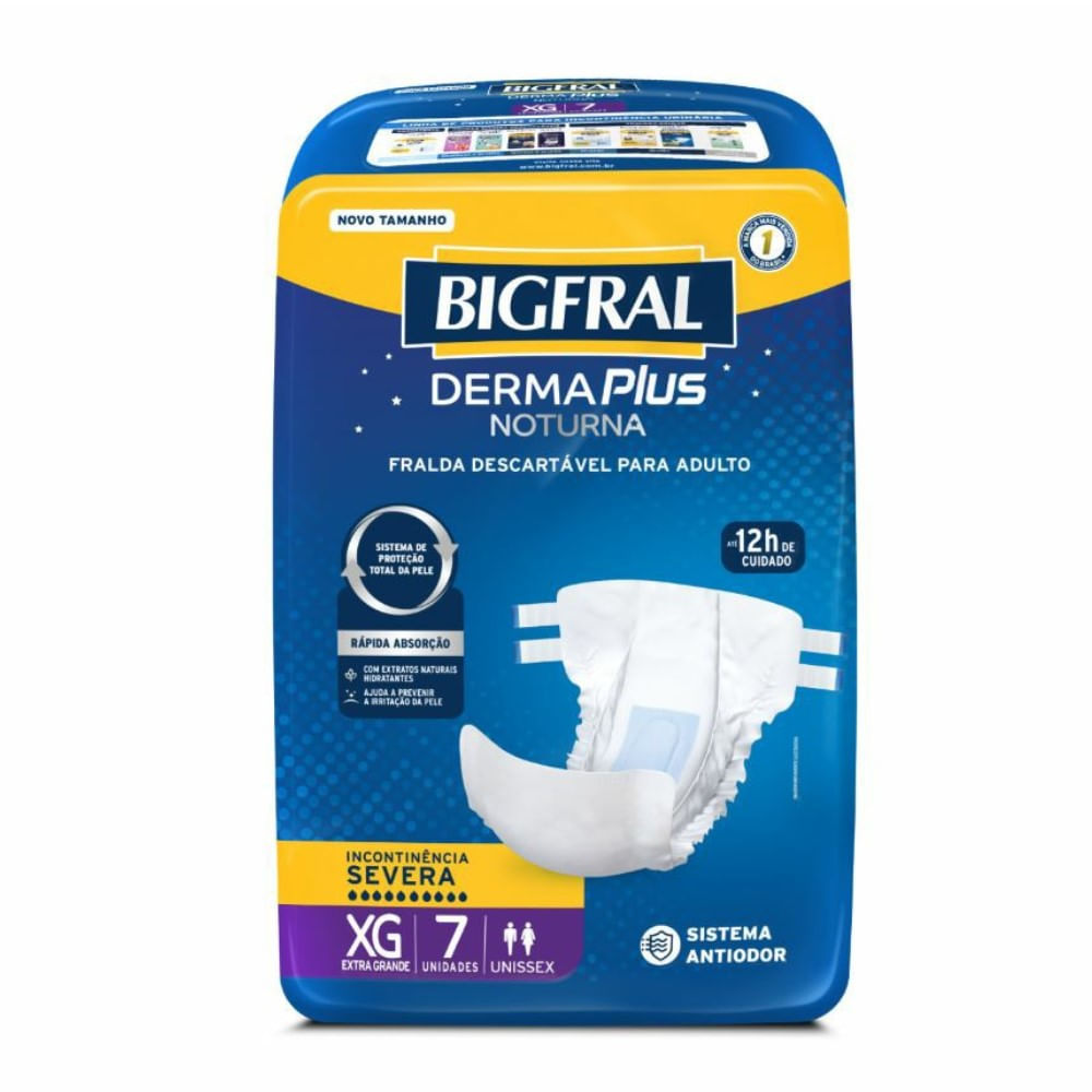 Encontraproduto.com.br - Fralda Descartável Bigfral Derma Plus Noturna XG 7 Unidades