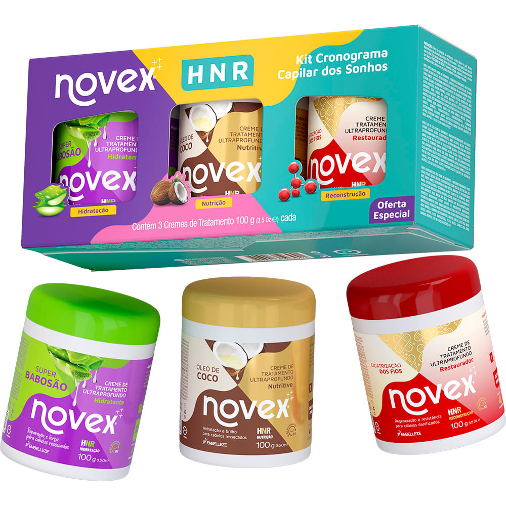 Encontraproduto.com.br - Kit HNR Cronograma Capilar dos Sonhos Novex  Babosão + Coco + Cicatrização