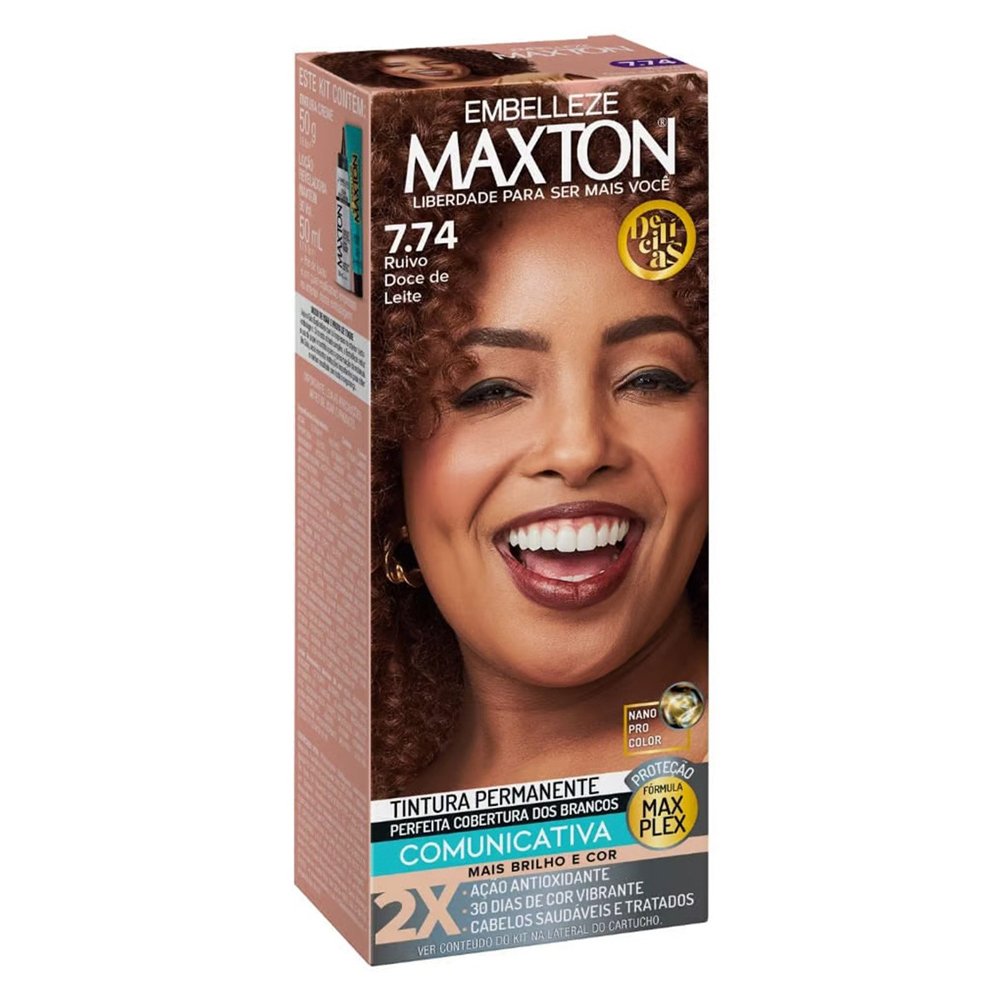 Encontraproduto.com.br - Tinta de Cabelo Maxton Delícias Ruivo Doce de Leite 7.74