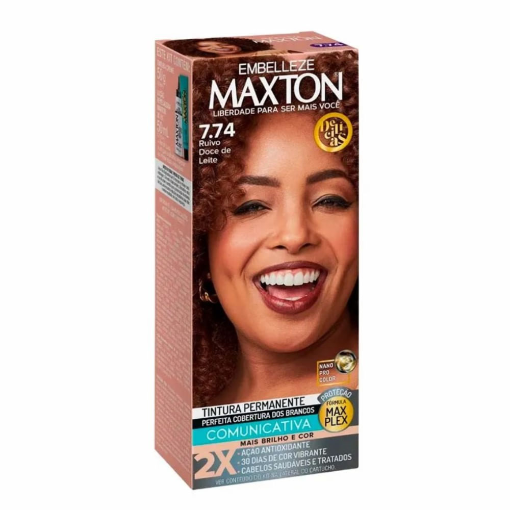 Encontraproduto.com.br - Tinta de Cabelo Maxton Delícias Ruivo Doce de Leite 7.74