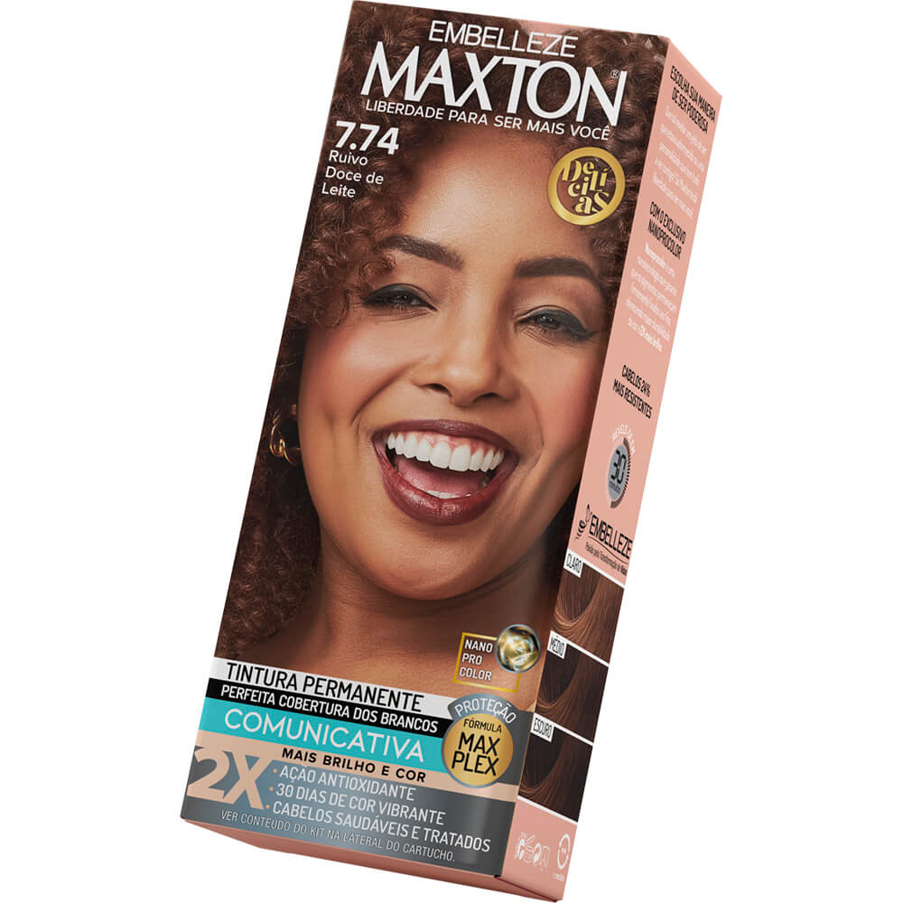Encontraproduto.com.br - Tinta de Cabelo Maxton Delícias Ruivo Doce de Leite 7.74