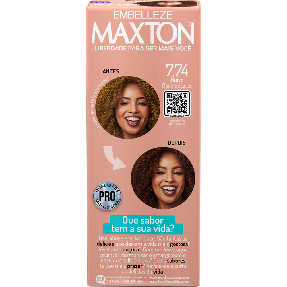 Encontraproduto.com.br - Tinta de Cabelo Maxton Delícias Ruivo Doce de Leite 7.74