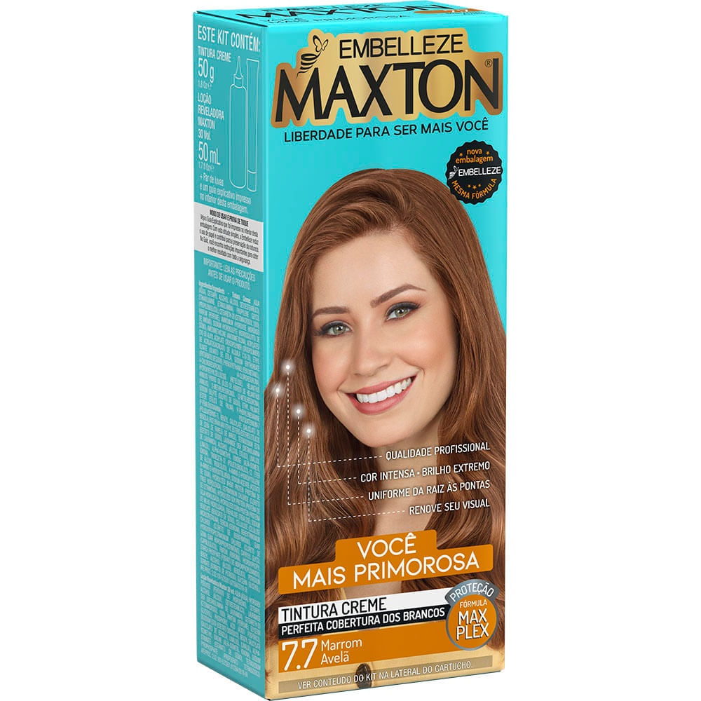 Encontraproduto.com.br - Tinta de Cabelo Maxton Morena Primorosa Marrom Cintilante 7.7