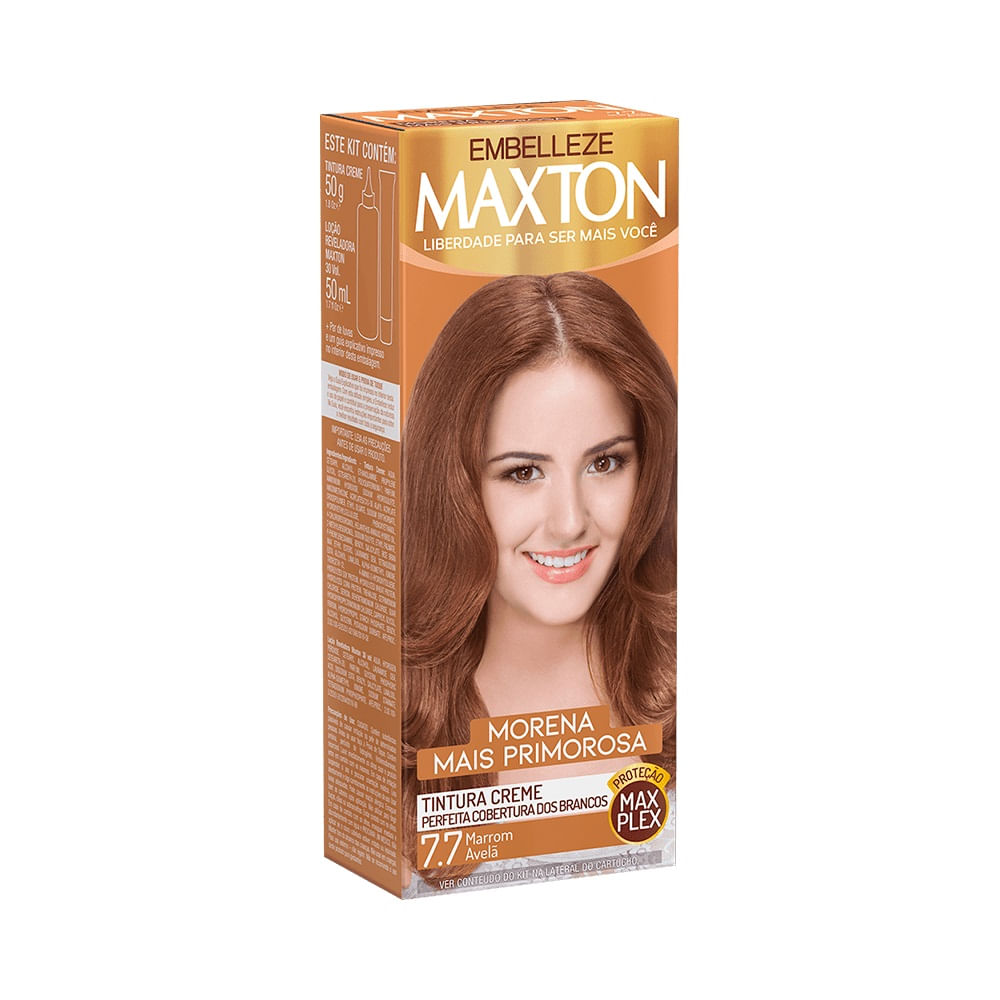 Encontraproduto.com.br - Tinta de Cabelo Maxton Morena Primorosa Marrom Cintilante 7.7