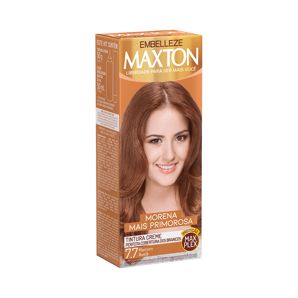 Encontraproduto.com.br - Tinta de Cabelo Maxton Morena Primorosa Marrom Cintilante 7.7