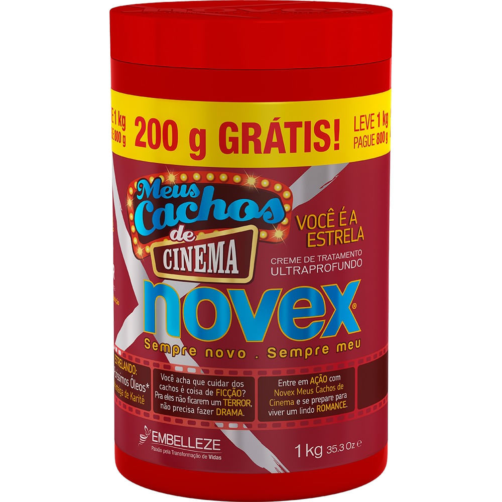 Creme de Tratamento Novex Meus Cachos de Cinema 1Kg Pague 800g