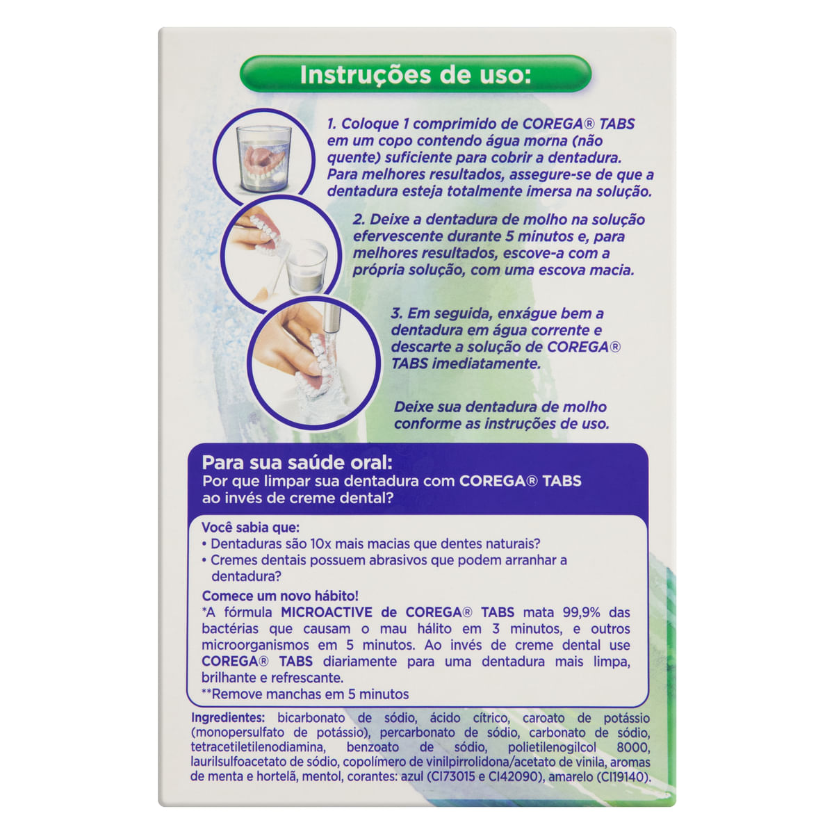 Encontraproduto.com.br - Corega Tabs 3 Min. Limpeza p/ Próteses e Aparelhos Removíveis 24 unidades