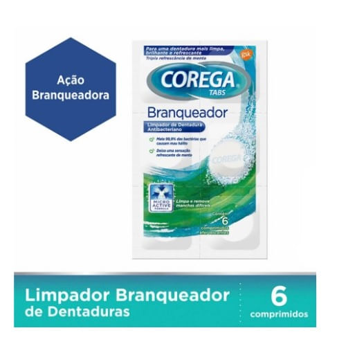 Encontraproduto.com.br - Corega Tabs Branqueador Limpeza Próteses E Aparelhos Removíveis 6 Unidades