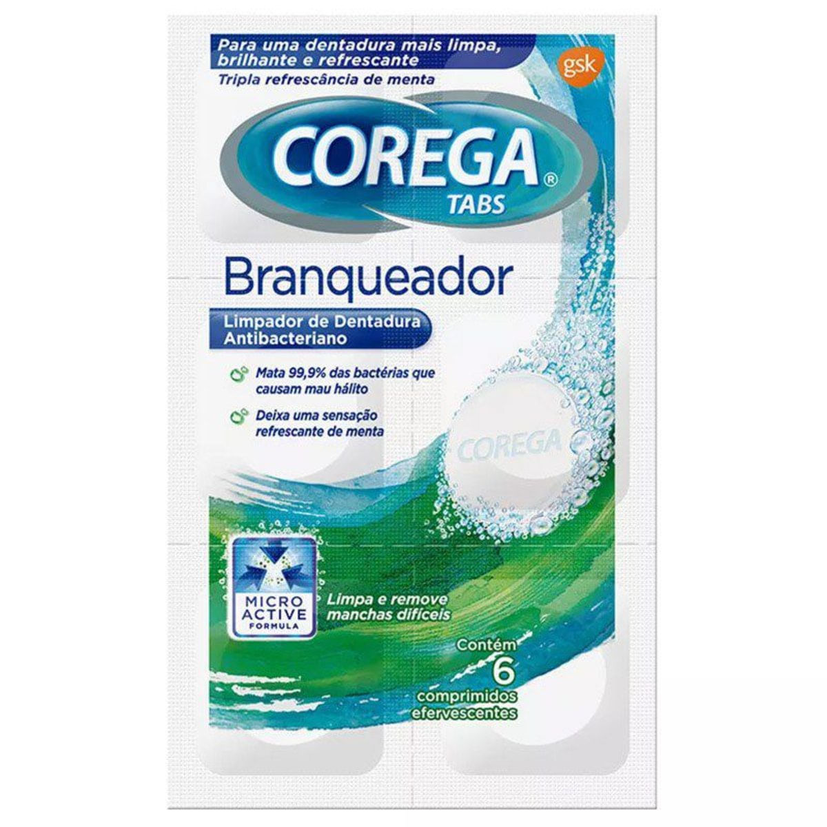 Encontraproduto.com.br - Corega Tabs Branqueador Limpeza Próteses E Aparelhos Removíveis 6 Unidades
