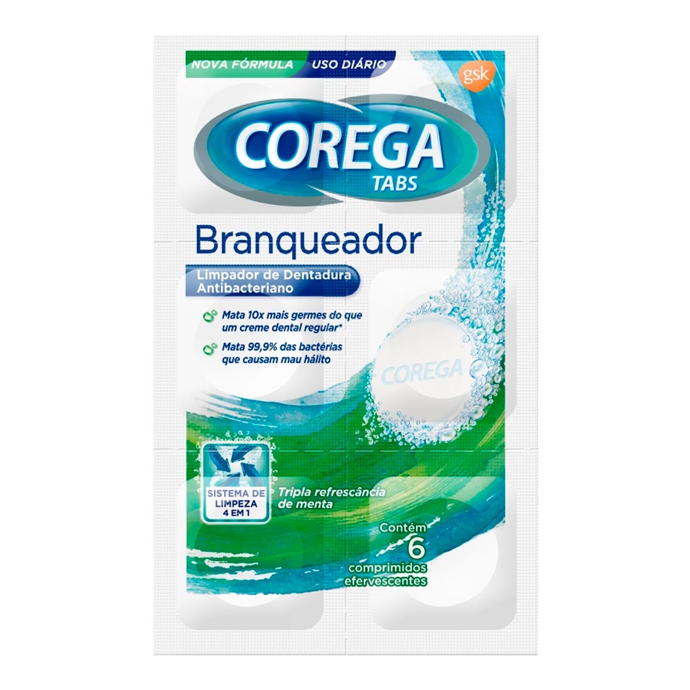 Encontraproduto.com.br - Corega Tabs Branqueador Limpeza Próteses E Aparelhos Removíveis 6 Unidades