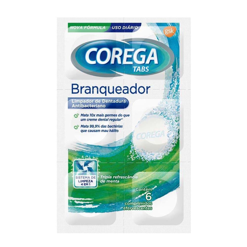 Encontraproduto.com.br - Corega Tabs Branqueador Limpeza Próteses E Aparelhos Removíveis 6 Unidades