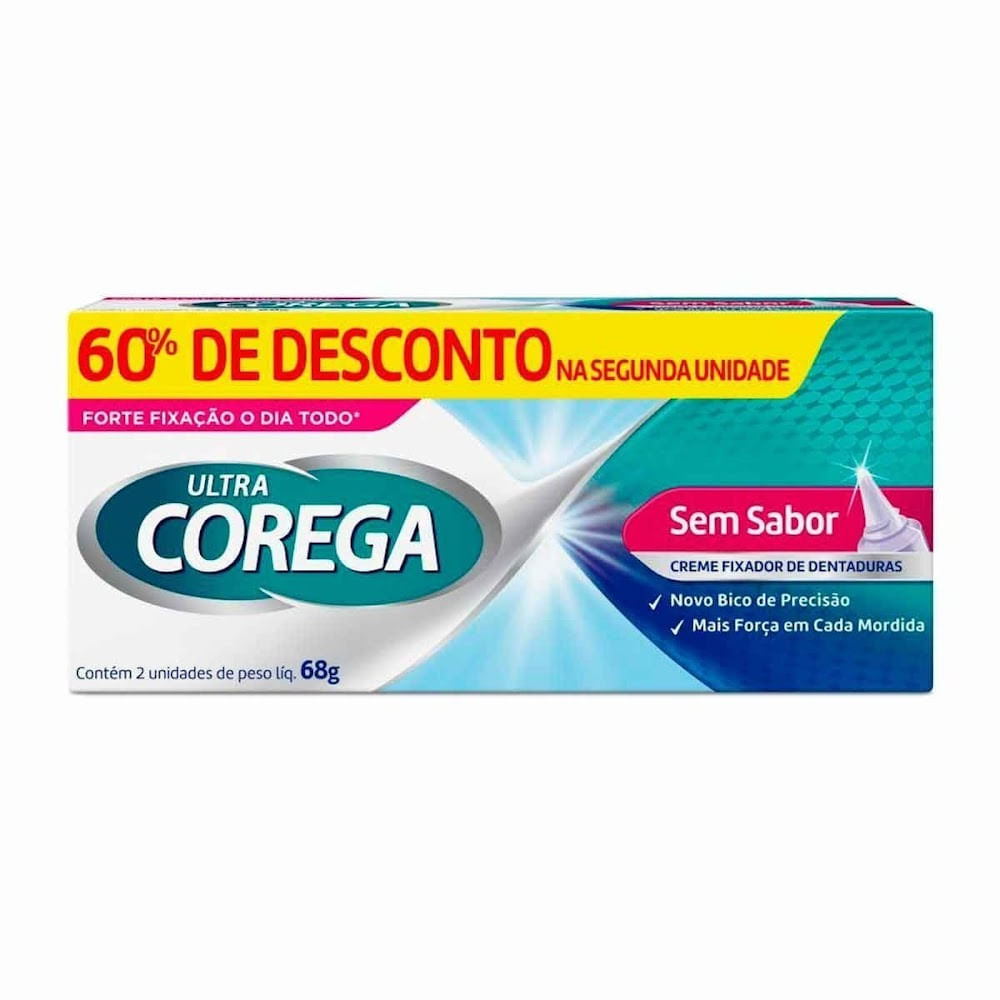 Encontraproduto.com.br - Corega Ultra Max Fixação + Bloqueio Sem Sabor 70g - Kit C/2