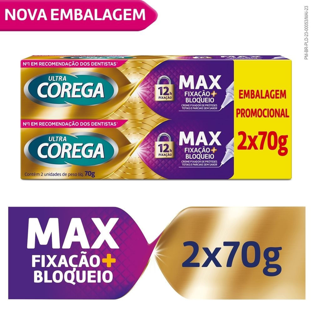 Encontraproduto.com.br - Corega Ultra Max Fixação + Bloqueio Sem Sabor 70g - Kit C/2