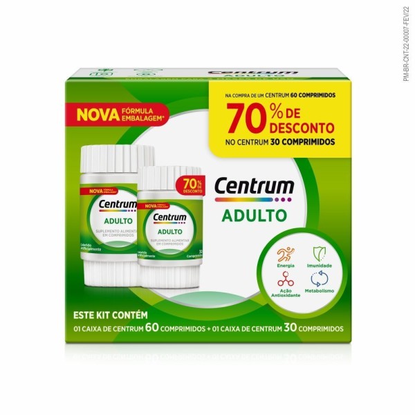 Encontraproduto.com.br - Kit Suplemento Alimentar Centrum Adulto 60 Comprimidos + 30 Comprimidos