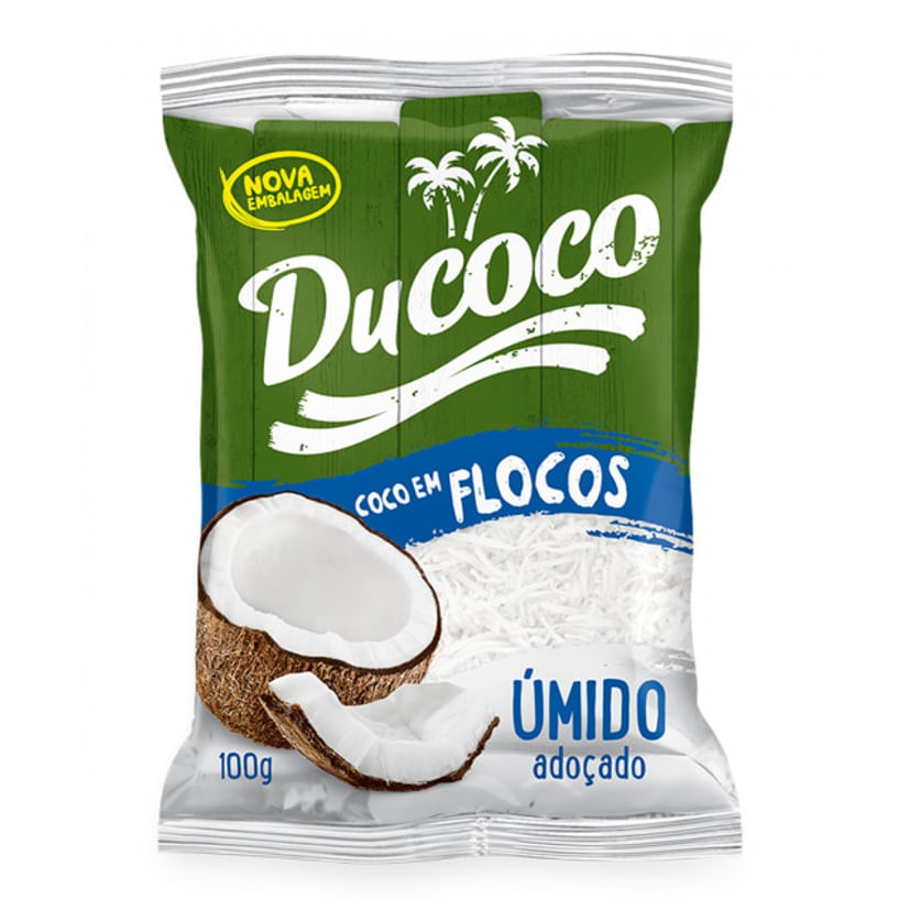 Encontraproduto.com.br - Coco Ralado Úmido Adoçado Em Flocos Ducoco Pacote 100g