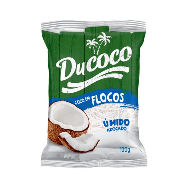 Encontraproduto.com.br - Coco Ralado Úmido Adoçado Em Flocos Ducoco Pacote 100g