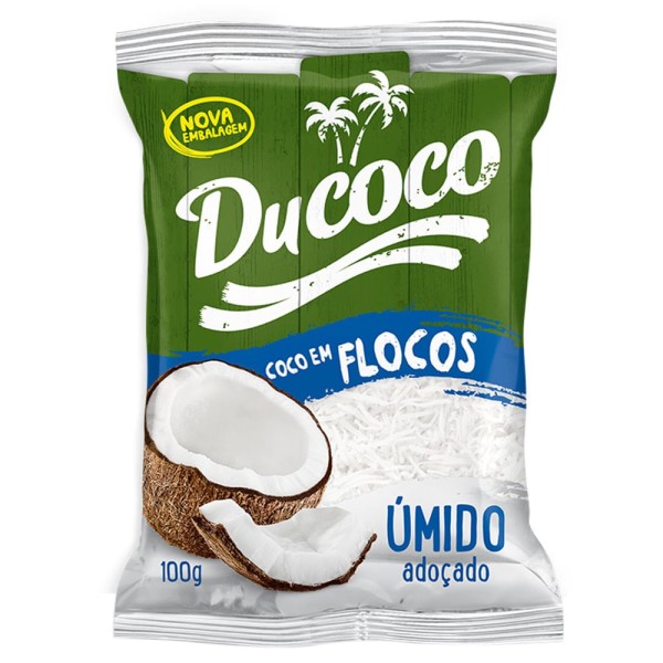 Encontraproduto.com.br - Coco Ralado Úmido Adoçado Em Flocos Ducoco Pacote 100g