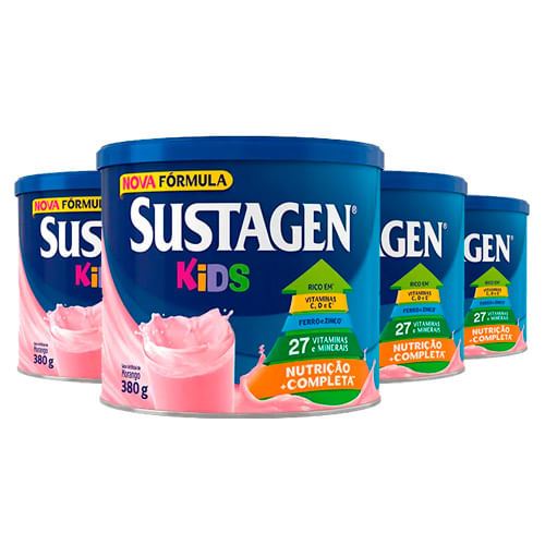Encontraproduto.com.br - Kit Complemento Alimentar Sustagen Kids Morango 380g 2 Unidades