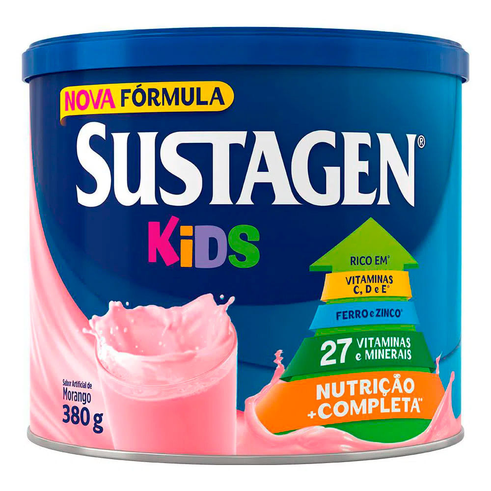 Encontraproduto.com.br - Kit Complemento Alimentar Sustagen Kids Morango 380g 2 Unidades