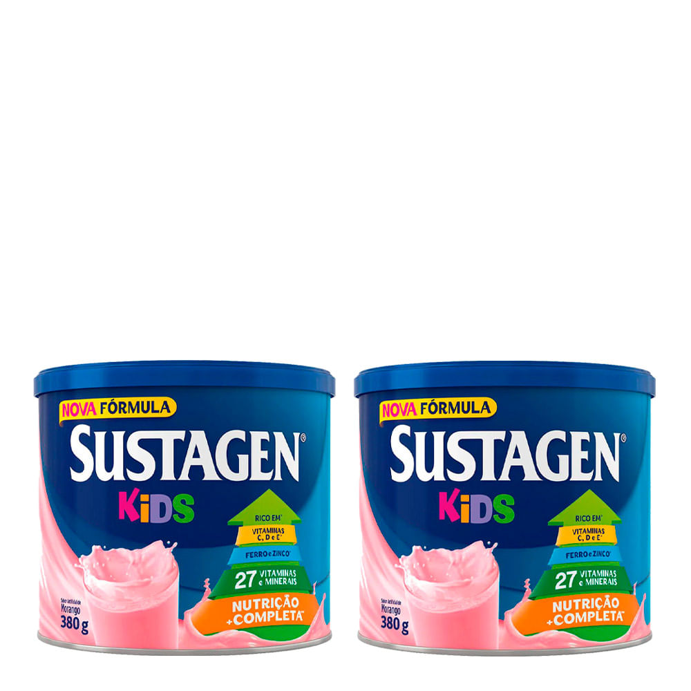 Encontraproduto.com.br - Kit Complemento Alimentar Sustagen Kids Morango 380g 2 Unidades