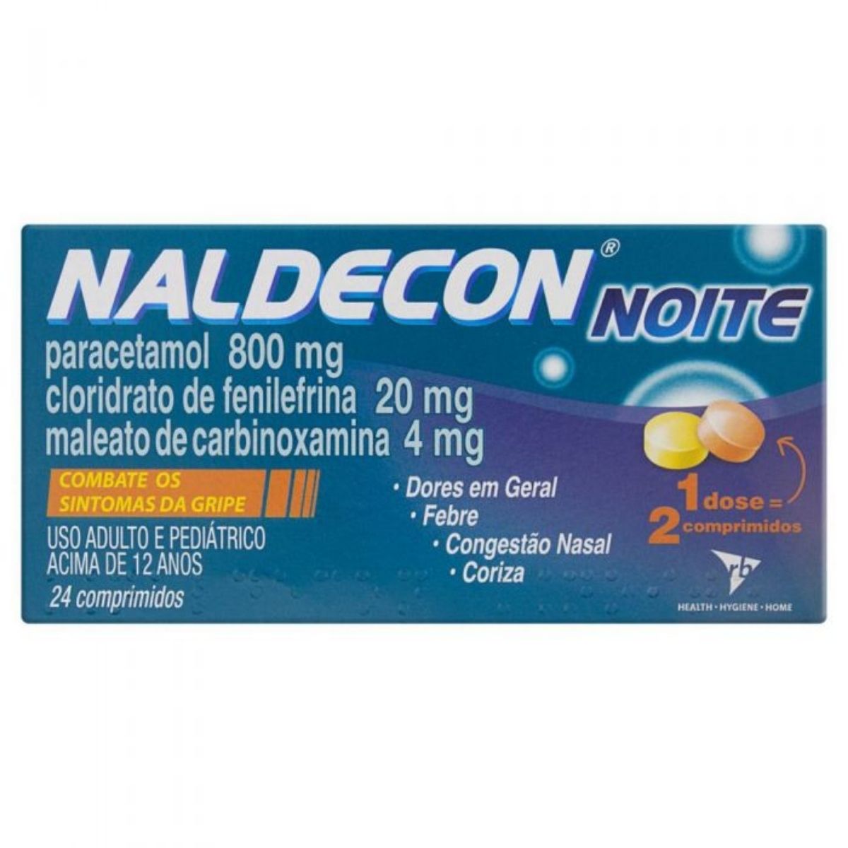 Encontraproduto.com.br - Antigripal, Analgésico, Antitérmico e Descongestionante Naldecon Noite 400mg + 400mg + 20mg 24 Comprimidos