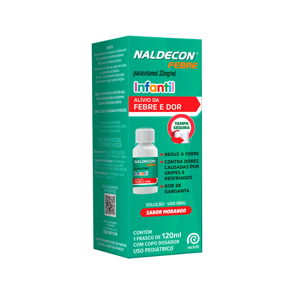 Naldecon Febre Infantil Solução Oral Sabor Morango com 120ml