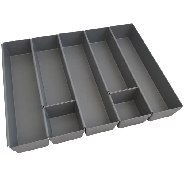 Encontraproduto.com.br - Organizador Gavetas 7 Peças Separador Talheres Encaixes Divisor Cinza