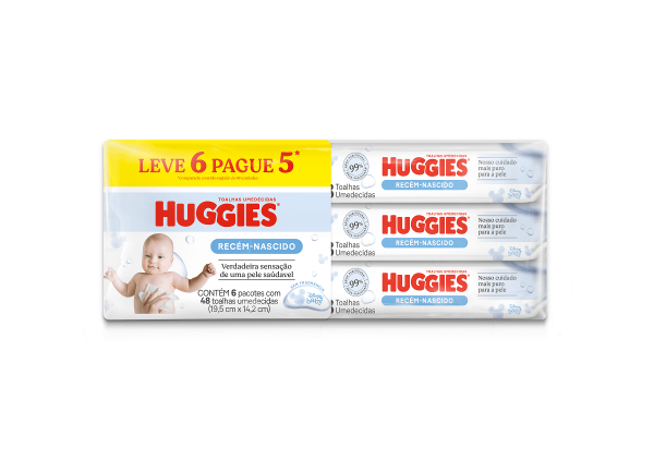 Encontraproduto.com.br - Toalhas Umedecidas Puro e Natural Huggies Pack com 6 Pacotes 48 Unidades Cada Embalagem Econômica