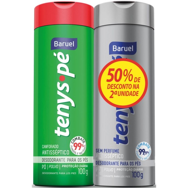 Encontraproduto.com.br - Kit Desodorante Para os Pés Tenys Pé Canforado em Pó 100g + Tenys Pé Sem Perfume em Pó 100g