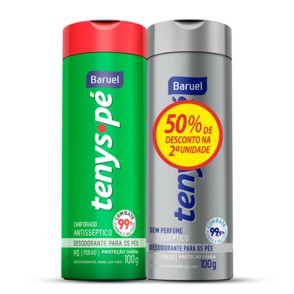 Encontraproduto.com.br - Kit Desodorante Para os Pés Tenys Pé Canforado em Pó 100g + Tenys Pé Sem Perfume em Pó 100g