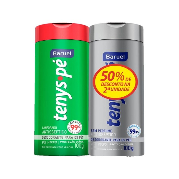 Encontraproduto.com.br - Kit Desodorante Para os Pés Tenys Pé Canforado em Pó 100g + Tenys Pé Sem Perfume em Pó 100g