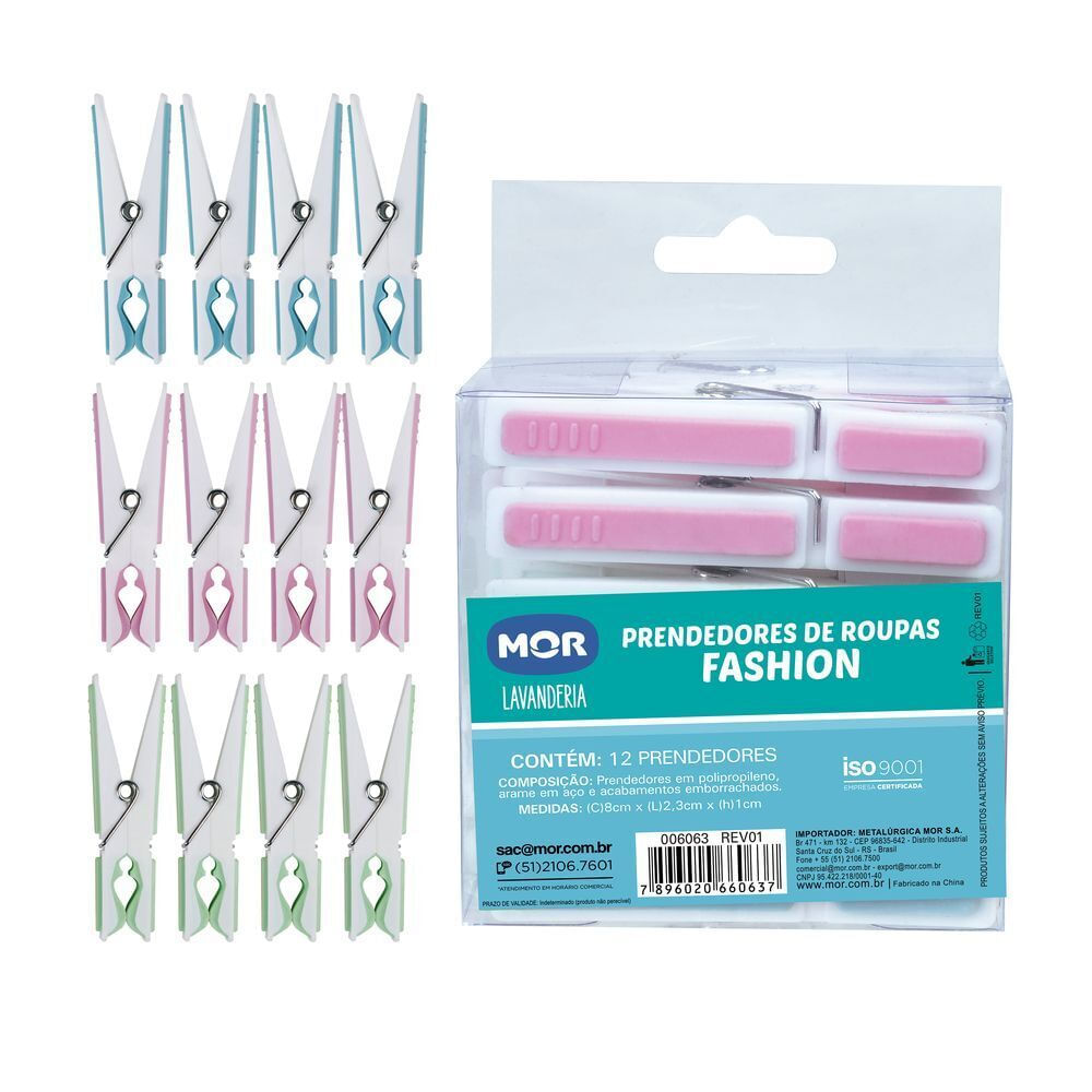 Encontraproduto.com.br - Prendedor Emborrachado Fashion 12 Peças MOR