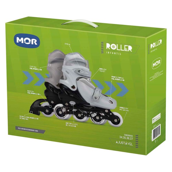 Encontraproduto.com.br - Roller Infantil Cinza Tamanho M 34-37 MOR