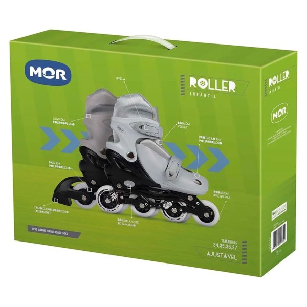 Encontraproduto.com.br - Roller Infantil Cinza Tamanho M 34-37 MOR