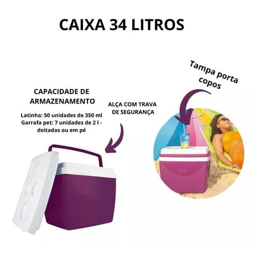 Encontraproduto.com.br - Caixa Térmica 34 Litros Berinjela MOR