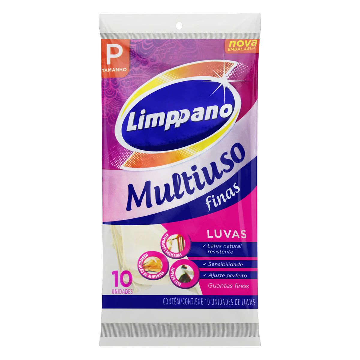 Encontraproduto.com.br - Luva Multiuso Limppano Fina Pequena Com 10 Unidades