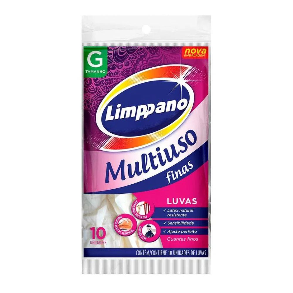 Encontraproduto.com.br - Luva Fina Multiuso Limppano G 10 Unidades