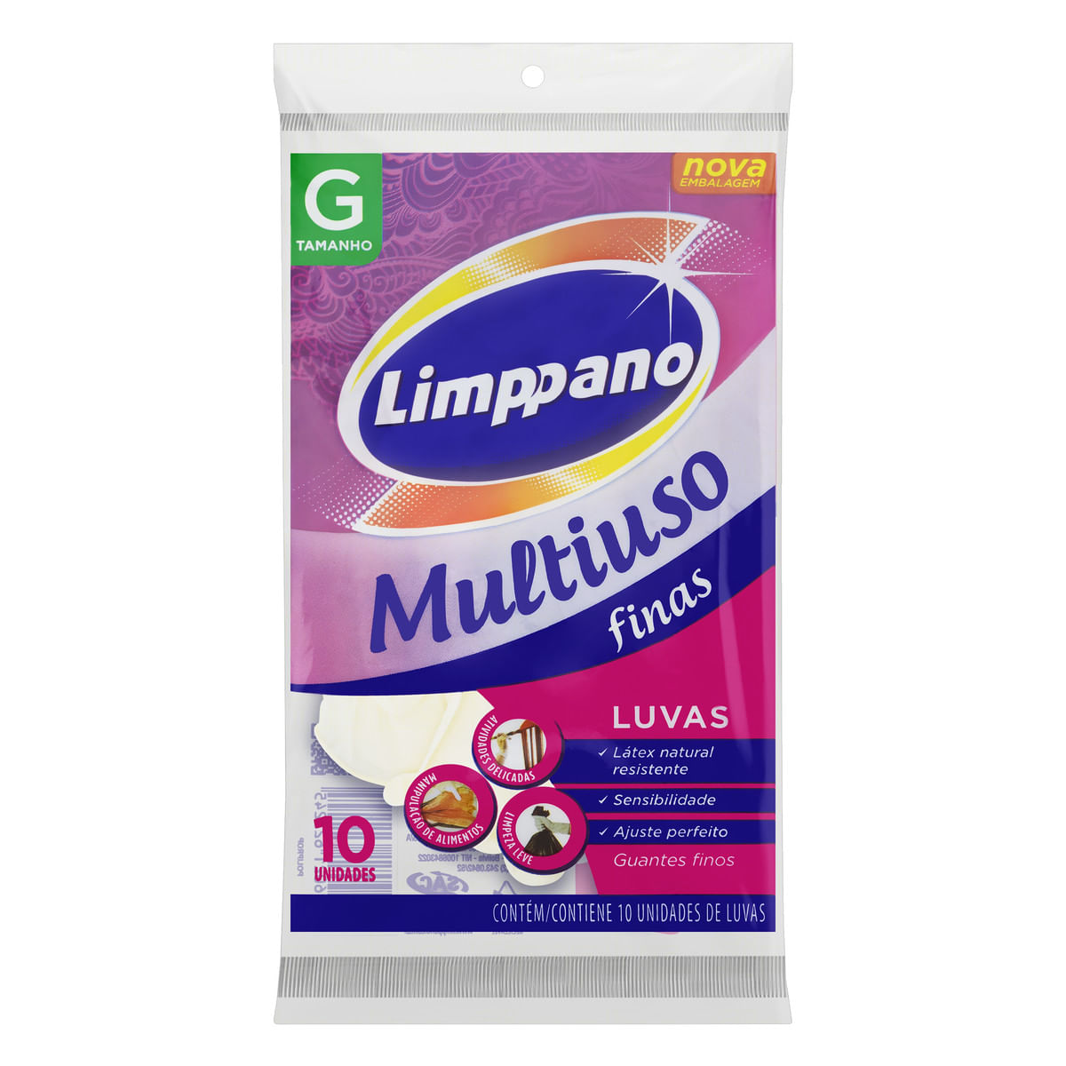 Encontraproduto.com.br - Luva Fina Multiuso Limppano G 10 Unidades