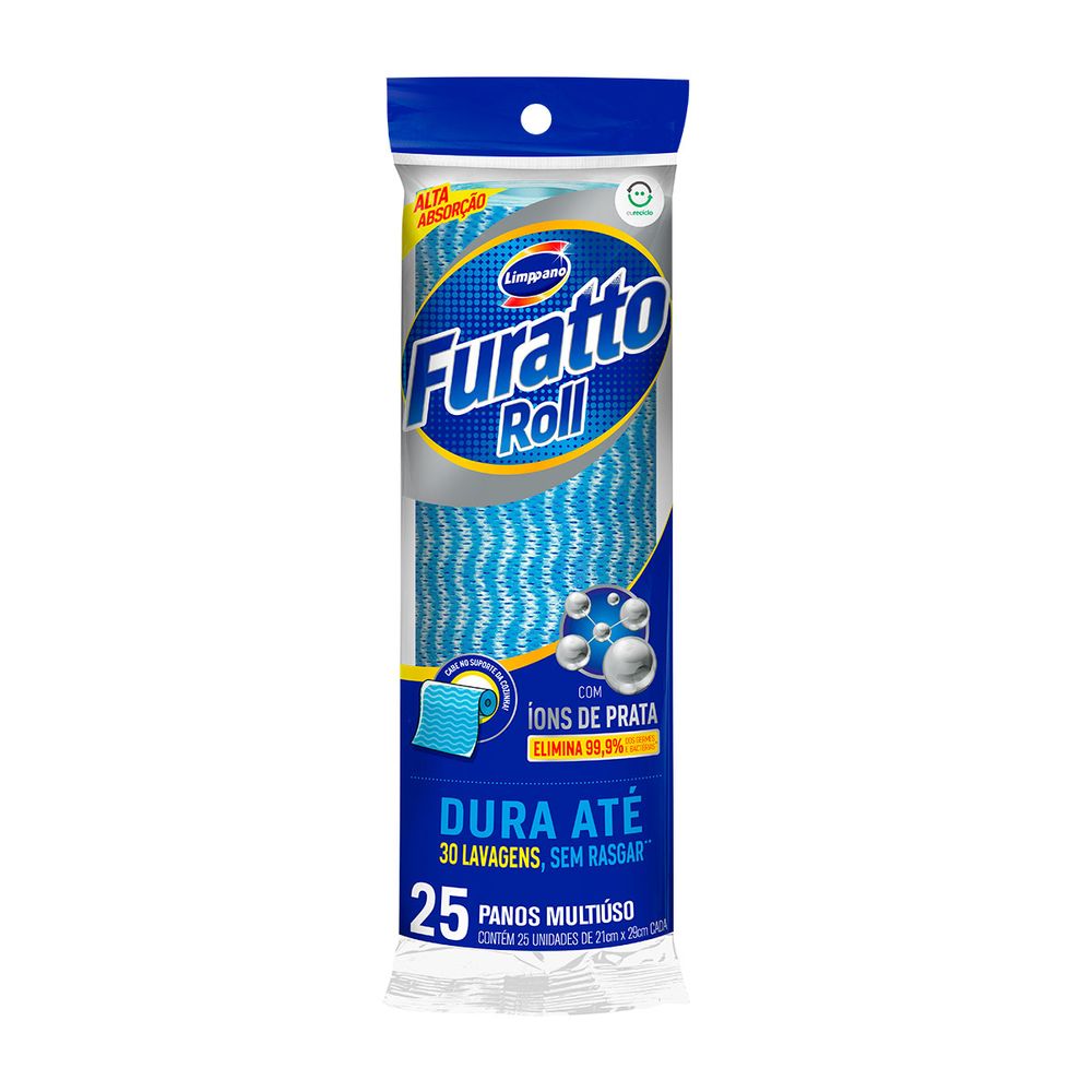 Encontraproduto.com.br - Pano Multiuso Limppano Furatto Roll Azul c/ 25 unidades