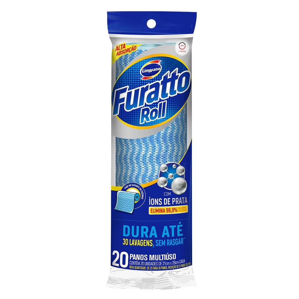 Encontraproduto.com.br - Pano Multiuso Limppano Furatto Roll Azul c/ 25 unidades