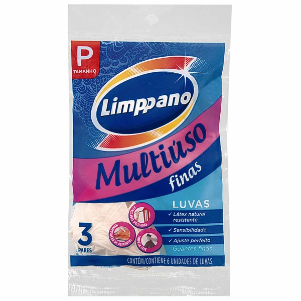 Encontraproduto.com.br - Luva de Látex Fina Multiuso Tamanho P Limppano Pacote 6 unidades