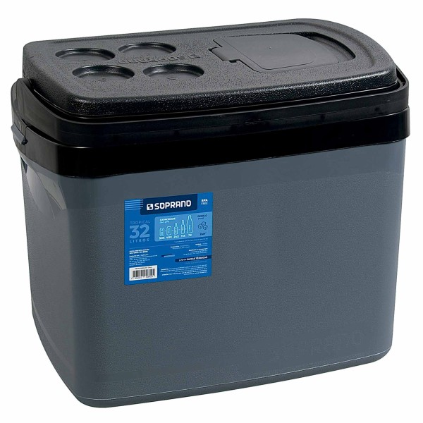 Encontraproduto.com.br - Caixa Térmica com Alça 32 Litros Cinza Soprano 32x38x45cm