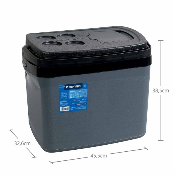 Encontraproduto.com.br - Caixa Térmica com Alça 32 Litros Cinza Soprano 32x38x45cm