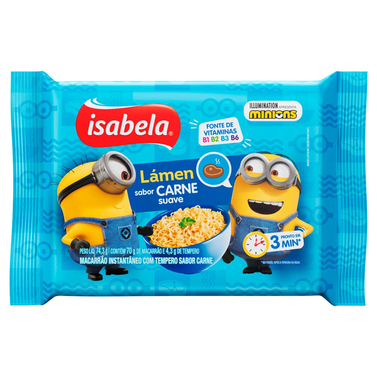 Encontraproduto.com.br - Macarrão Instantâneo Isabela Minions Sabor Carne Suave 74,3g